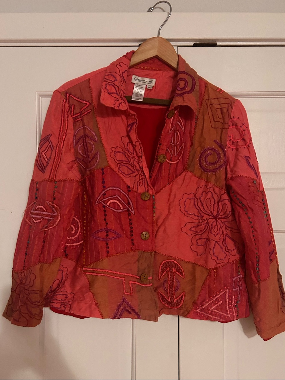 Coldwater Creek Embroidered Patchwork Red-Orange Jacket